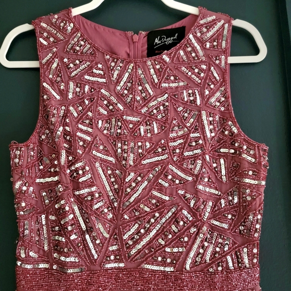 NWT Mac Duggal 93550 Pink Sleeveless Geometric Sequin Beaded Midi Dress Size‎ 4 - Picture 3 of 16